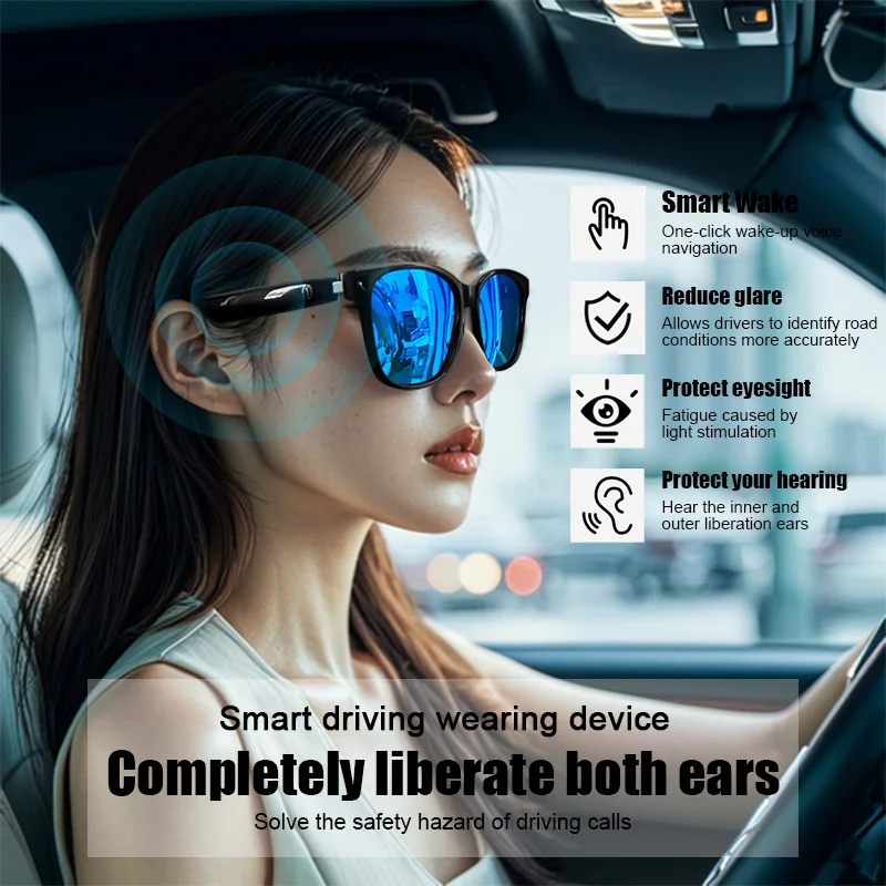 LIGE New AI Voice Bluetooth Call Smart Glasses Sports Headphones Polarized Blue Light Anti-UV Waterproof Lenses Music Sunglasses