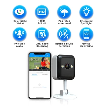 Jooan Outdoor Mini WiFi IP Camera Smart Home Security Camera 1080P HD Color Night Baby Monitor Two Way Audio Video Surveillance 2