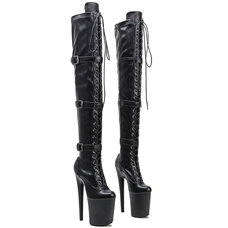 

Leecabe 20CM/8inches Matte PU upper Pole dancing shoes High Heel over knee closed toe Pole Dance boots