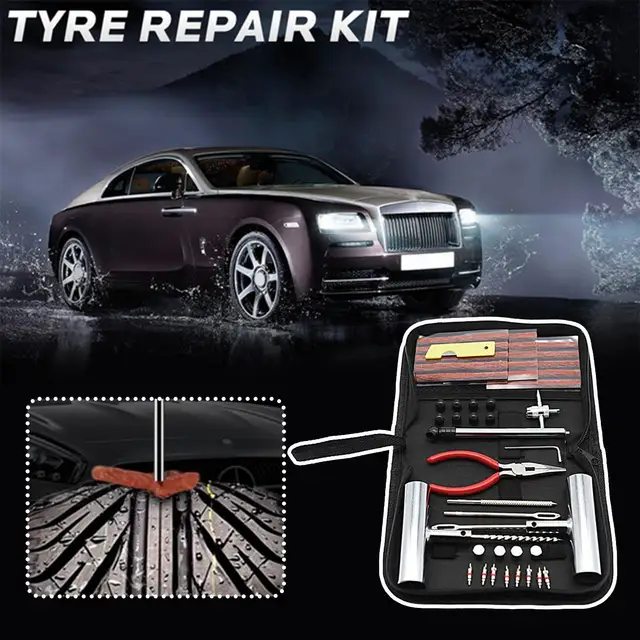 Kit Reparation Pneu Voiture,46PCS Kit Meche Pneu Crevaison,Kit Anti- crevaison Voiture Tubeless,Outil Réparation Pneus pour  Voitures/Motos/Camions/VTT/Tracteurs/Camping-Cars/SUV/Camionnettes 