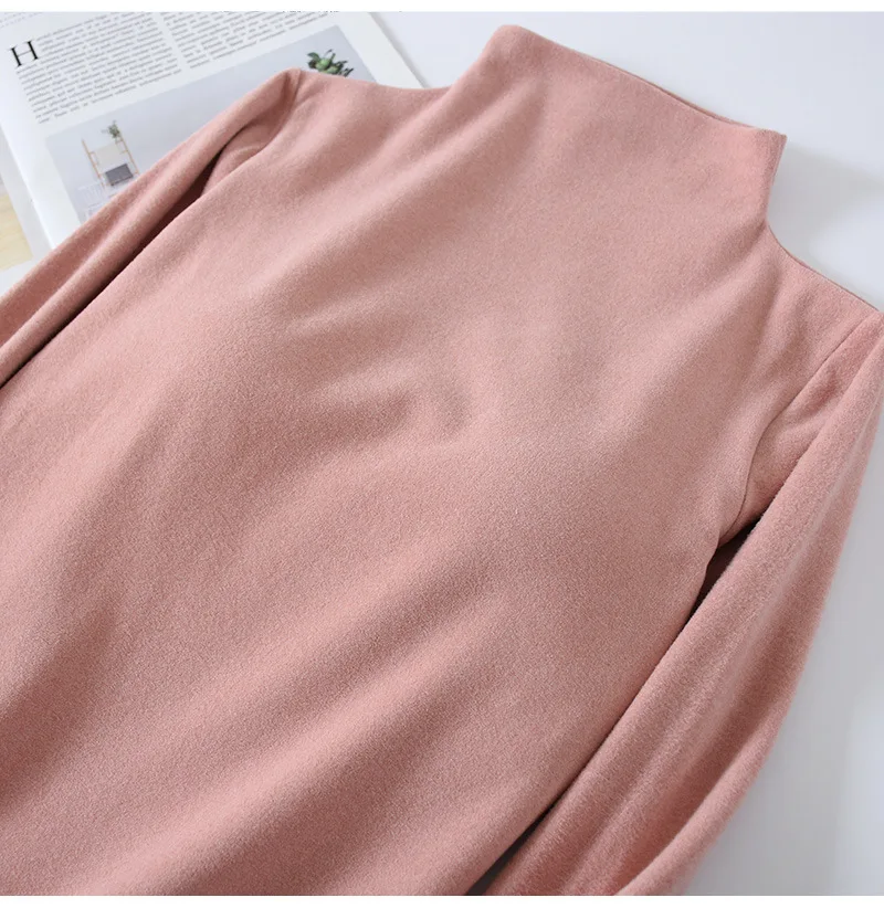Herbst Winter einteilige Pyjamas Tops halbhohen Kragen warme Langarm BH Brust gepolstert schlanke untere Hemd Samt Frauen Nachtwäsche – Detail 5