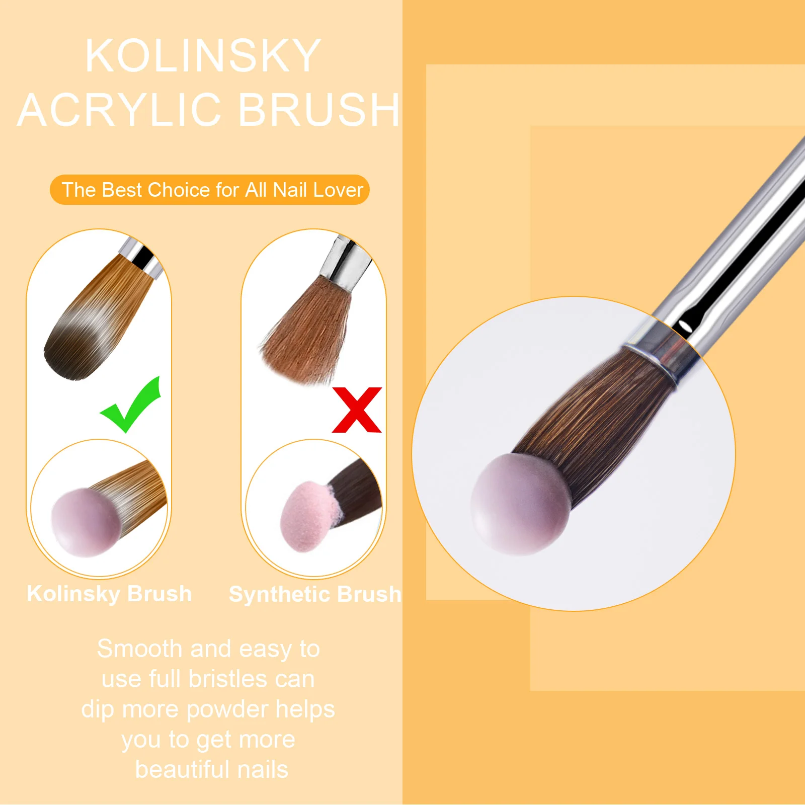4pcs Kolinsky Acrylic Nail Brush Good Quality Nail Art Mink Brush Wood Handle Gel Builder Manicure Brush Drawing Tools 5