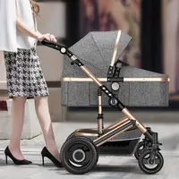 Poussette de Luxe Légère 2 en 1 pour Bébé, Voiture Portable, Haute, Réversible, Couleur Or, Landau de Voyage 2