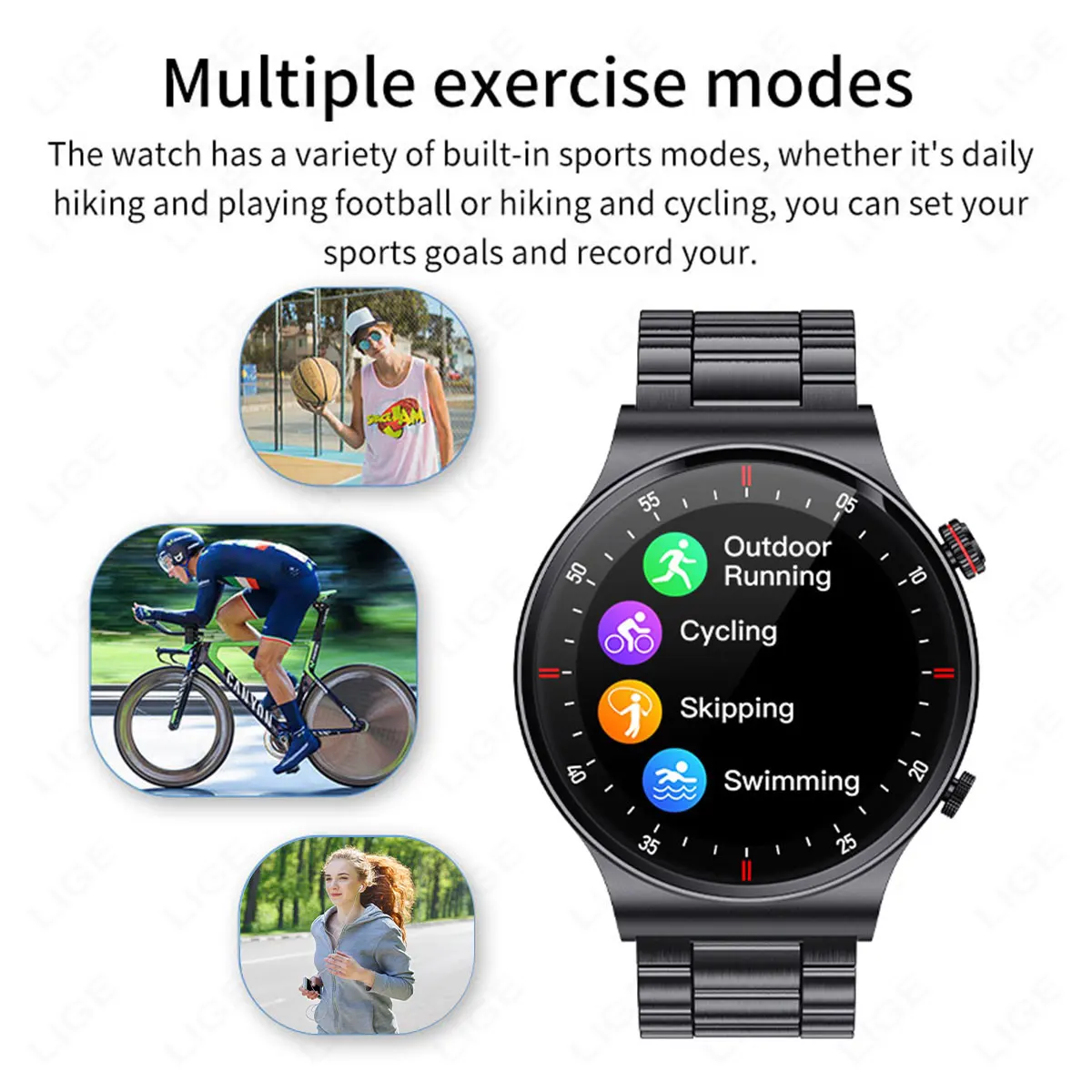 LIGE Outdoor Sport Smart Watch Men 1.85 inch AMOLED Screen Health Detection Waterproof Bluetooth Call Smartwatch For Android OS