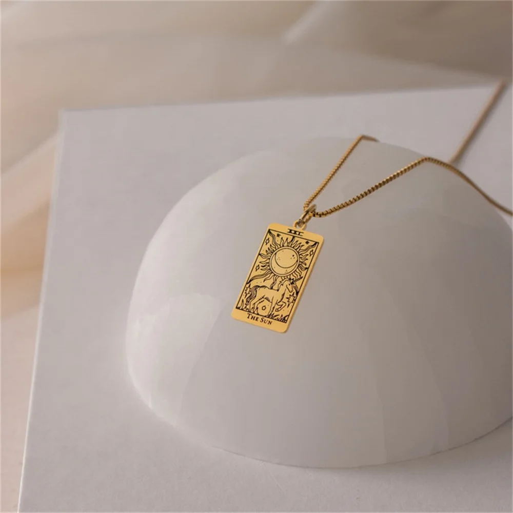 Classic Stainless Steel Tarot Necklace Vintage Women's Box Chain Personalized Pendant Delicate Women's Jewelry Gift