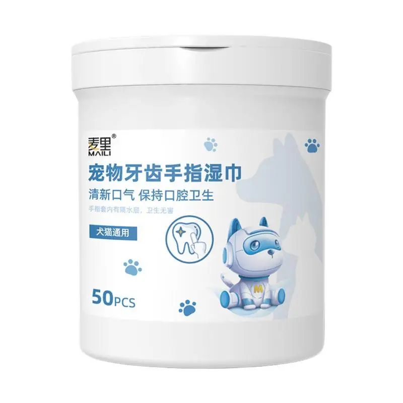 

50pcs Teeth Cleaning Finger Wipes Cleansing Teeth Ear Eyes Wipes Pads Tear Stain For Dog Cat Teeth Cleaning Finger Wipes