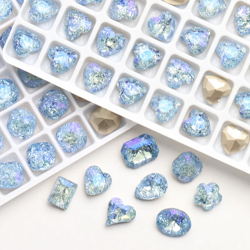 포인트 바텀 네일 아트 스파클 블루 라인스톤 품질 유리, 3D 네일 아트, 다양한 모양 참 주얼리, 네일 DIY 공예품, 10 개
