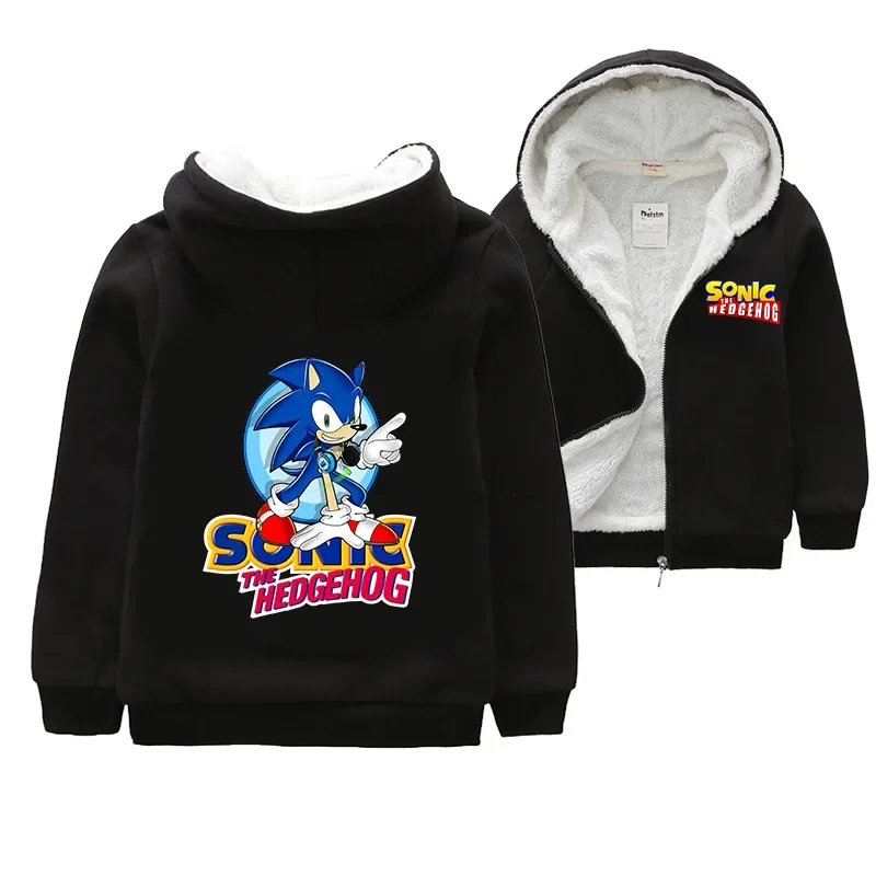 

Sonic Children's Jacket Winter Thickened Velvet Hoodie Coral Velvet Cartoon Zipper Warm Jacket
