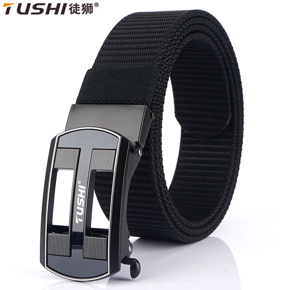 

TUSHI New Automatic Buckle Tactical Belts Wear-resistant Elastic Canvas Webbing Belt For Men Outdoor Hiking Working Waistband