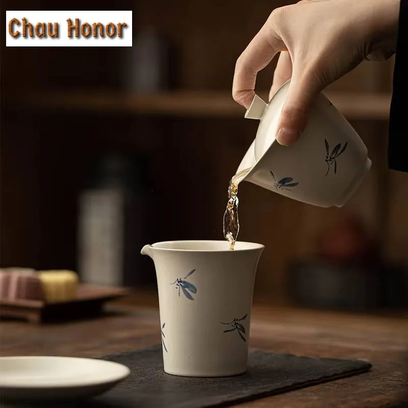 150ml  Hand-painted Butterfly Orchid Gaiwan Retro Grass Wood Gray Tea Tureen Tea Brewing Cover Bowl Tea Services Supplies Gift