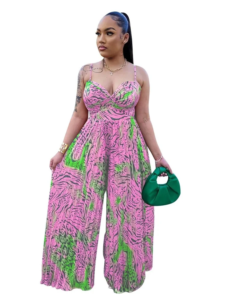 Wmstar Jumpsuits Women Wholesale Fashion Clothing 2025 Bestselling Printed Halter Leated One Piece Pants Club Rompers Summer