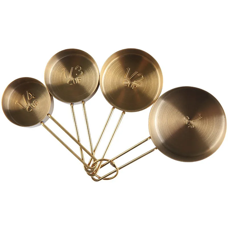 Baking tool Copper-plated Stainless Steel Measuring Cup 4-piece Set Electronic Measuring Spoon Kitchen Measuring Spoons Measuring Spoon Set Measuring Cup and Spoon Set Plastic Measuring Cup DIY Baking Measuring Spoon