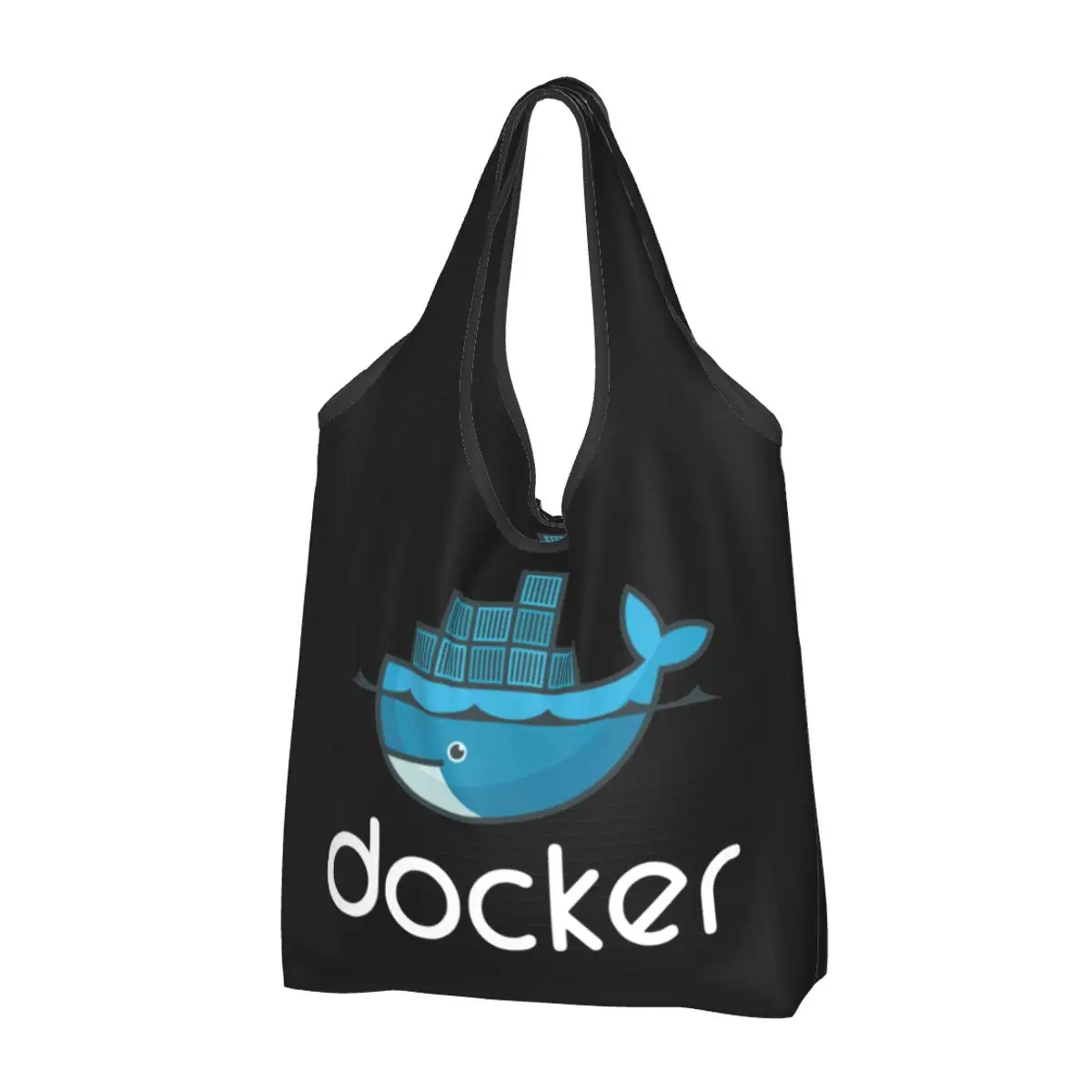 

Reusable Docker Logo Shopping Bag for Groceries Foldable Linux Javascript Computer Grocery Bags Washable Large Tote Bags