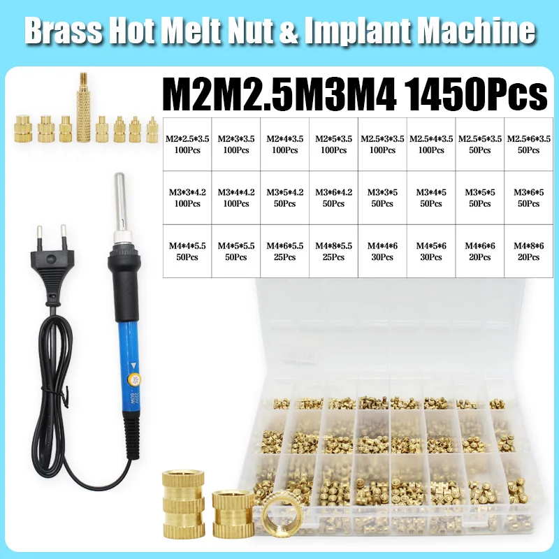 

Brass Heat Insert Nut TS100 Soldering Iron Tip Hot Melt Nuts insert Thread Knurled Embedment Copper Nut Attach 3D Prints M2-M8