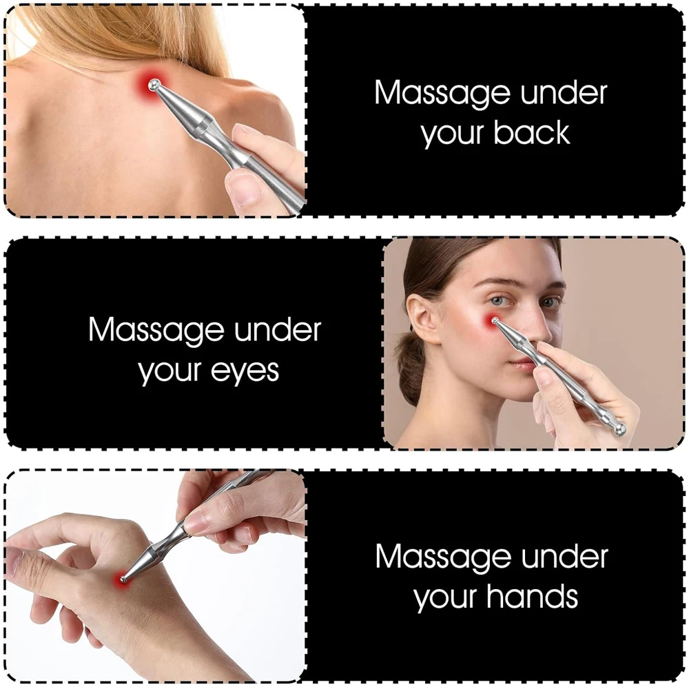Acupuncture Pen Stainless Steel Deep Tissue Massager Dual Head Facial Reflexology Acupressure Bar for Body Meridian Relief Pain