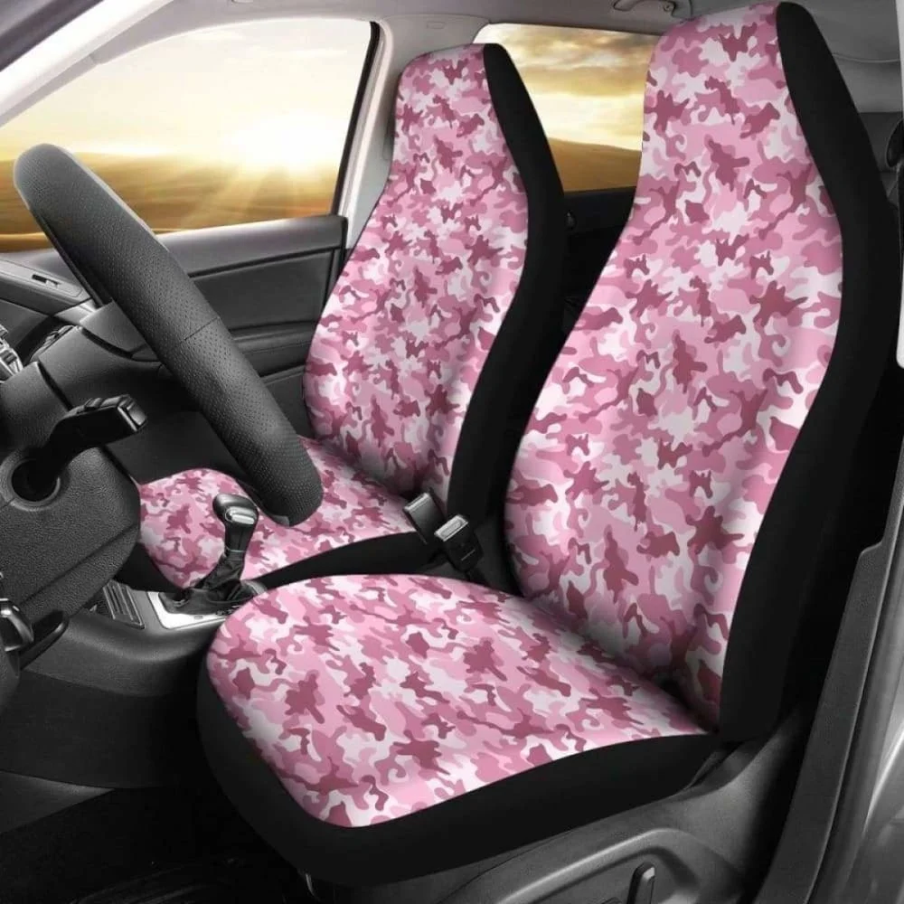 

Blush Rose Pink And Mauve Camouflage Car Seat Covers,Pack of 2 Universal Front Seat Protective Cover