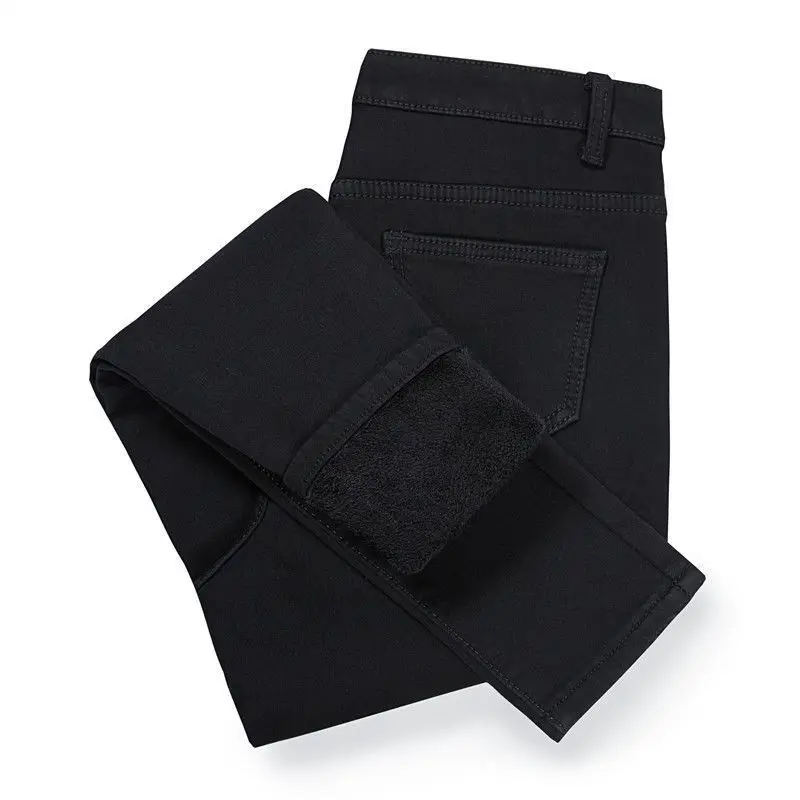 Women's Winter Black Leggings With Plush And Thickened Jeans ElasticTight OutsidePencil Warm Pants