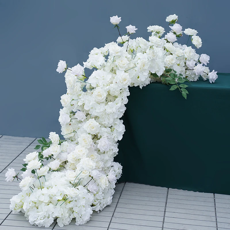 화이트 로즈 수국 꽃꽂이 장식, 웨딩 배경 프레임, 소파 테이블 러너, 바닥 꽃 줄 이벤트 용품, A8147