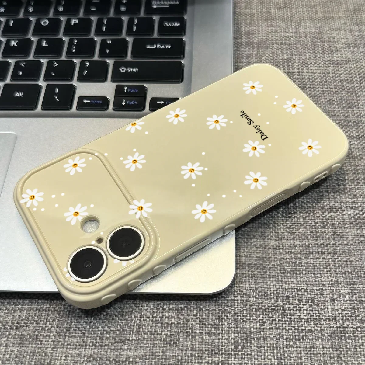 Cute Smile Daisy Case Cover | Side Love Heart Candy Color | Shockproof Soft Casing