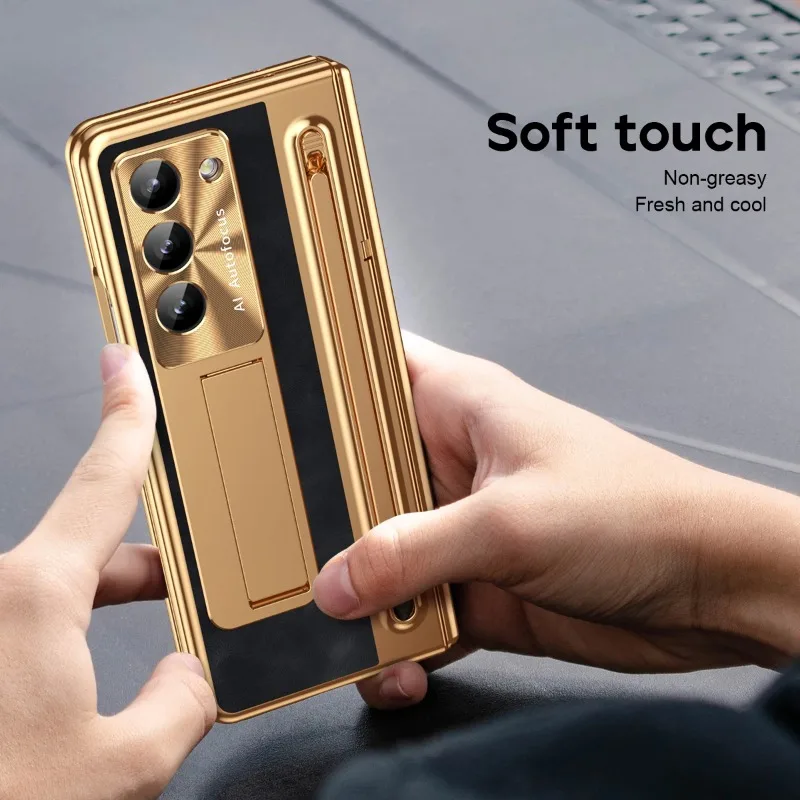 Luxury Leather Phone Case with Holder Stand and Anti-Fall Protection