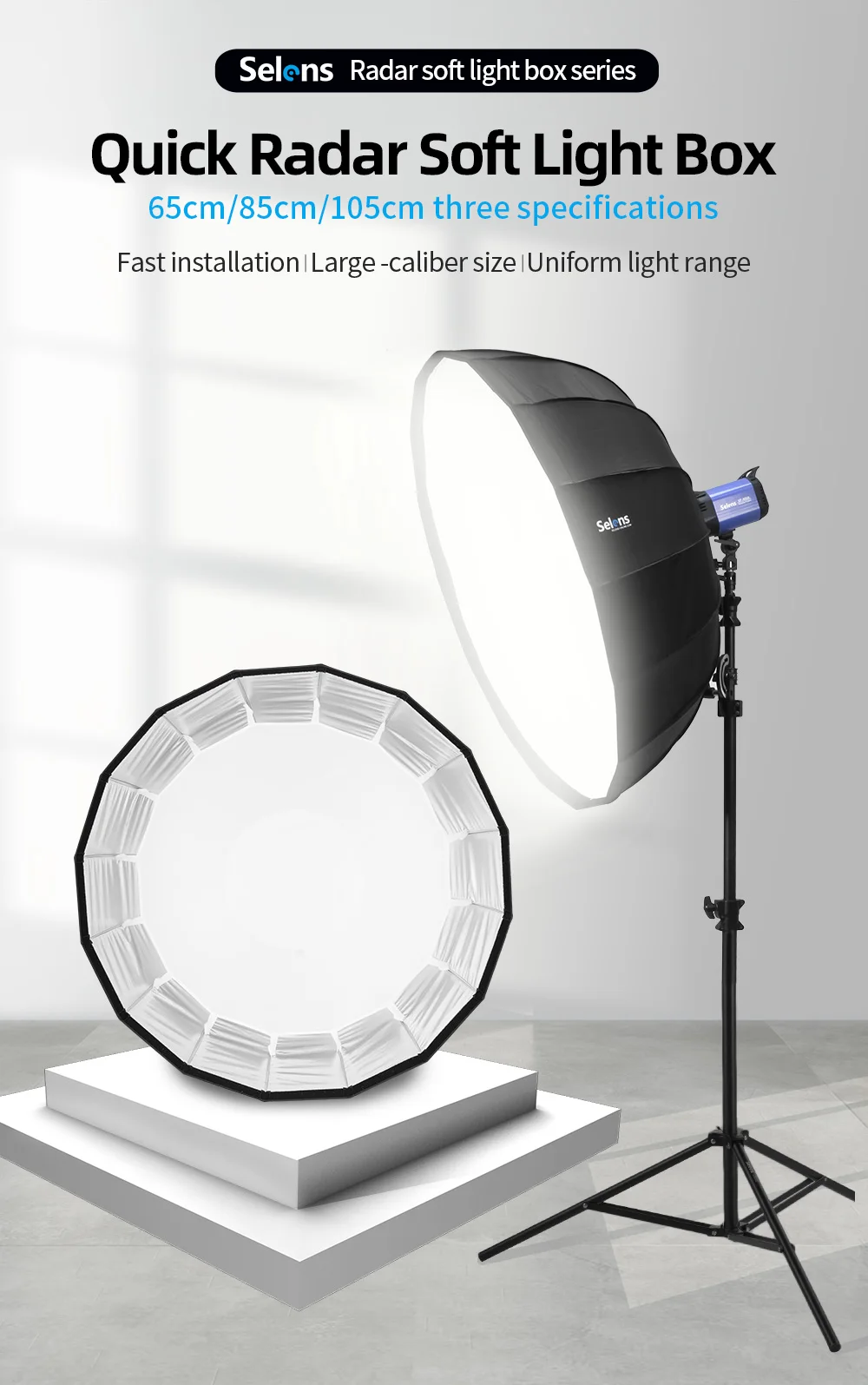 Description Picture 2 of itemSelens Quick installation Diffuser Reflector Parabolic Softbox + Honeycomb Photo Studio Kits Flash Light Photography Accessories