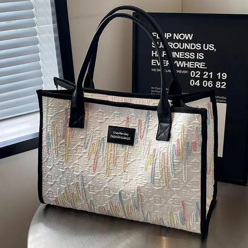 Large Capacity Canvas Bag Versatile Bag Women's Fashion Portable Shoulder Commuter Tote Bag Ethnic Style