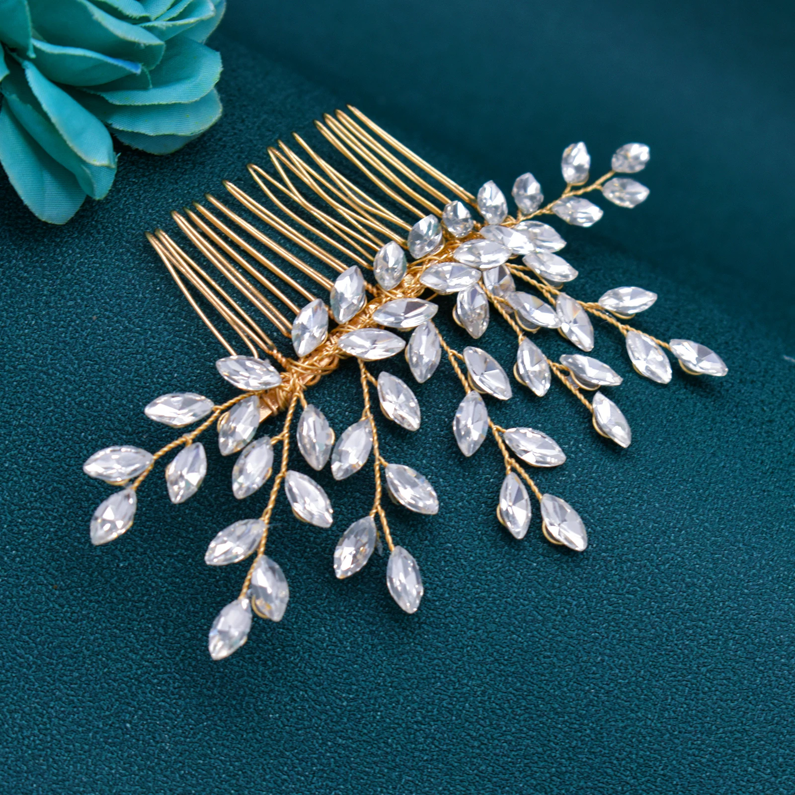 A466 Golden Bridal Hair Combs Rhinestone Wedding Tiara Crystal Women Hair Clips Handmade Jewelry Party Bride Pins