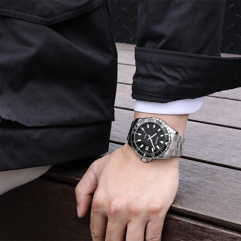 MEGIR New Fashion Quartz Watch for Men Luxury Stainless Steel Waterproof Luminous Calendar Mens Watches Relogio Masculino
