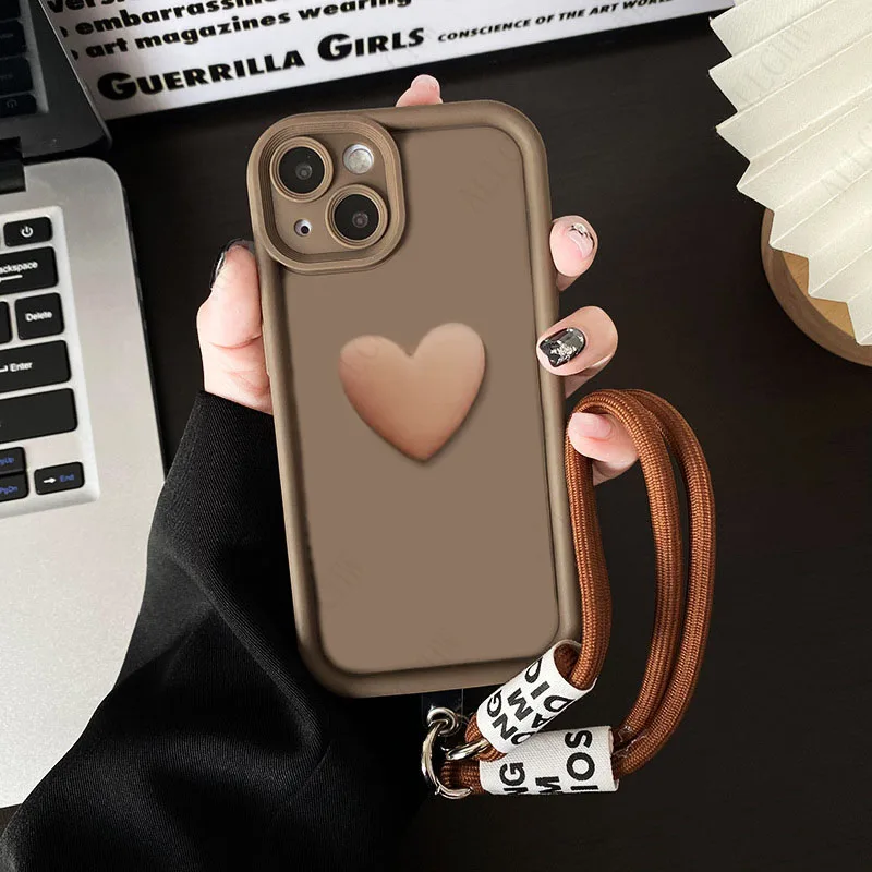 Love Heart Hand Strap Phone Case Cover