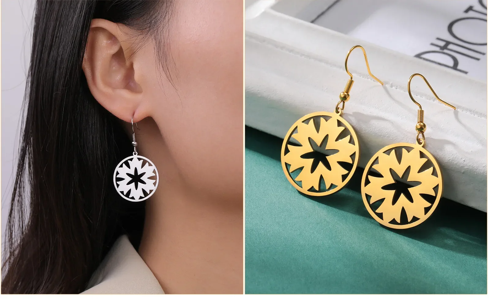 Cazador Bohemian Filigrane Tropfen Ohrringe Edelstahl Blume Ethnische Baumeln Ohrringe für Frauen Schmuck Valentinstag Geschenk Großhandel – Detail 6
