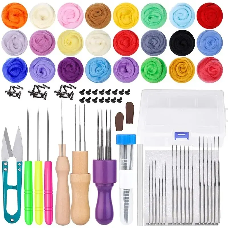 Multicolor Wool Felting Kit With Felting Needles And Finger-cot For Doll Making DIY Handmade Craft Accessories Tool Set