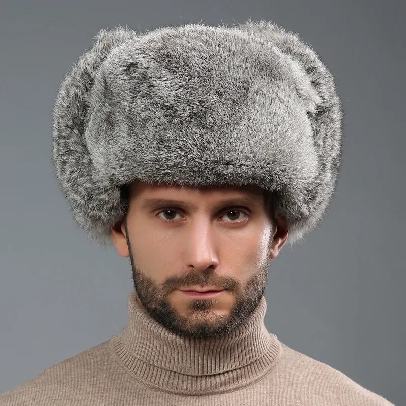 Rabbit Fur Style Winter Hat for Men Dad Grandpa Thermal Thickened Ear Flaps Cold Weather Outdoor 2