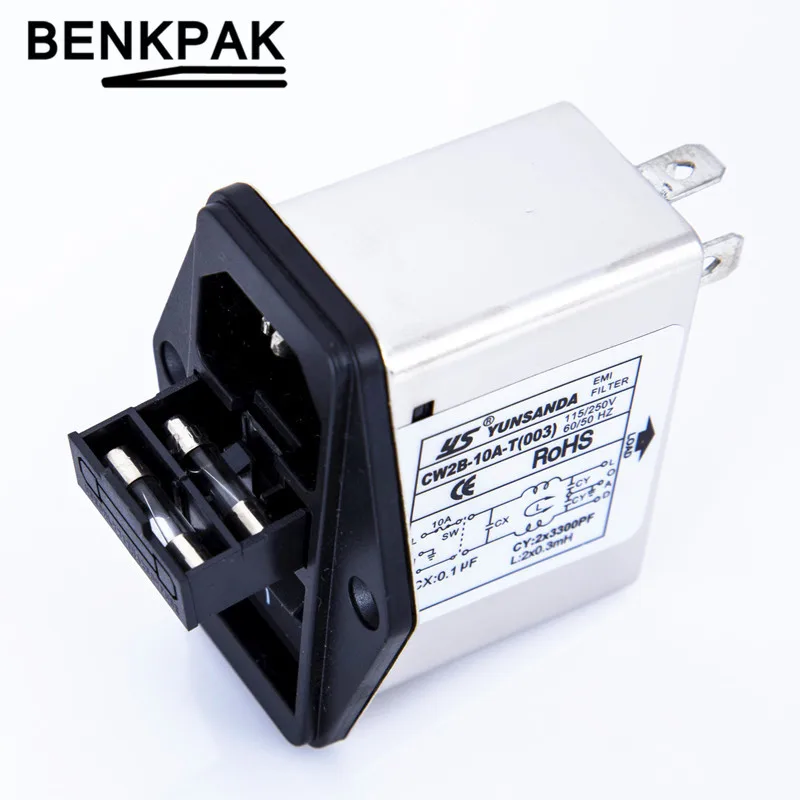 For CW2B-T CW2C-T IEC Socket Power Filter With Light Safety Switch, 3A 6A 10A Metal Case For EMI Filter For Communication Equipment, Mechanical Devices, Lighting Systems(CW2C-10A-T
