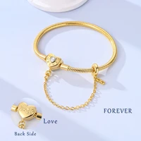 Original 925 Sterling Silver Gold Bracelet Bangle Golden Heart Star Four-Leaf Clover Bracelet Snake Chain For Women Gold Jewelry 5