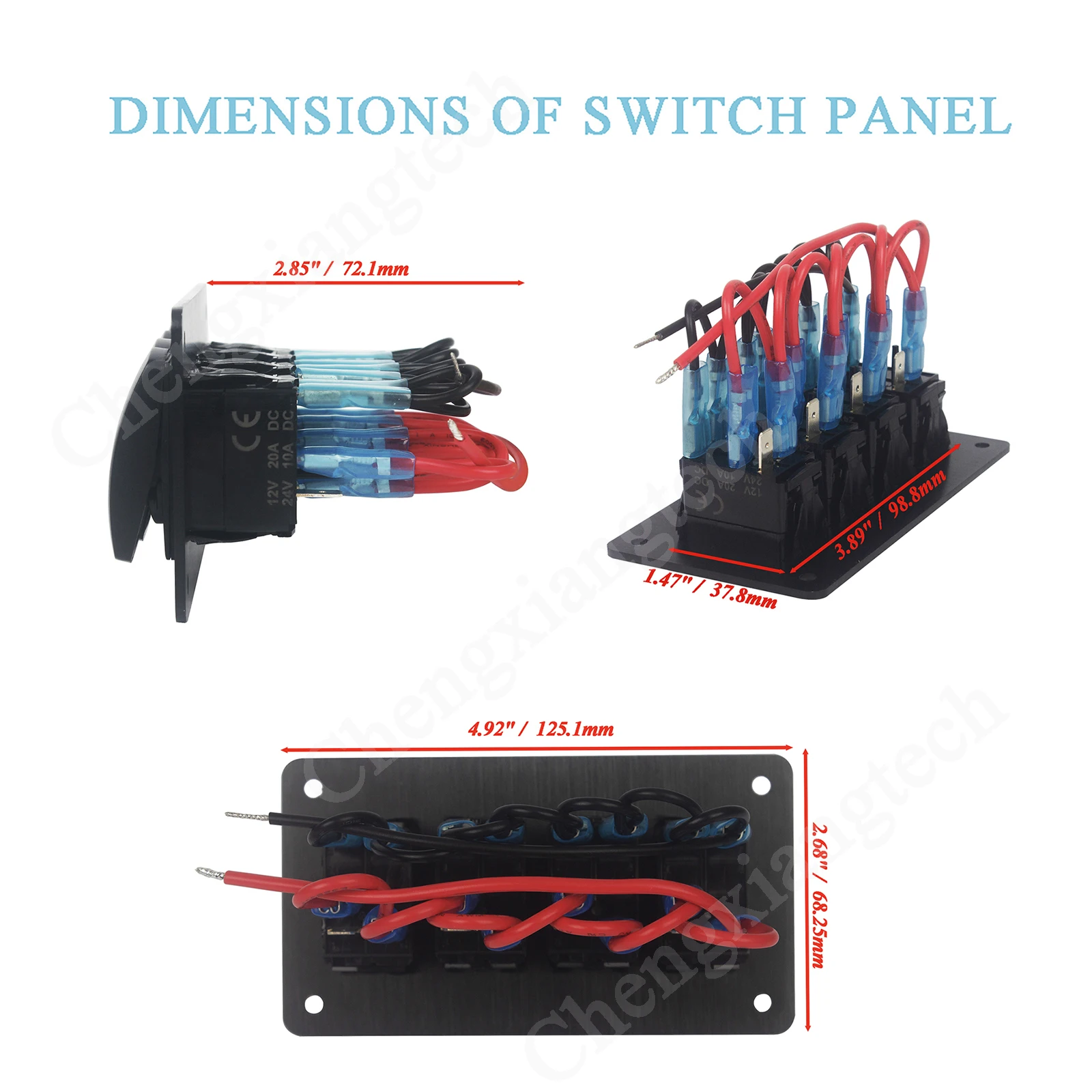 4 Gang Rocker Switch Panel 12V Blue / Green Led Waterproof IP68 Marine  Grade Custom Logos For Car Auto Truck Caravan Marine