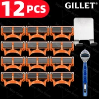 Ensemble de rasoirs Gillet à 5 lames pour hommes - Améliorez votre kit de rasage. Chaque ensemble comprend une lame de rasoir supplémentaire, un manche et un sac de rangement. 5