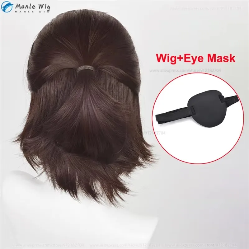 35cm Dark Brown Hange Zoe Cosplay Wig with Eye Mask and Wig Cap - Heat Resistant