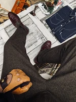 Tailor Brando British Retro Herringbone Wool Micro Tapered Trousers 9.5-point Men's Tweed Trousers 1