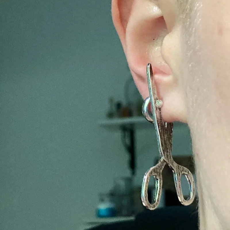 Stud Earrings Dark Gothic Vintage Imitation Scissors Exaggerate Stud Earrings For Men Women Goth Punk Silver Halloween Jewelry