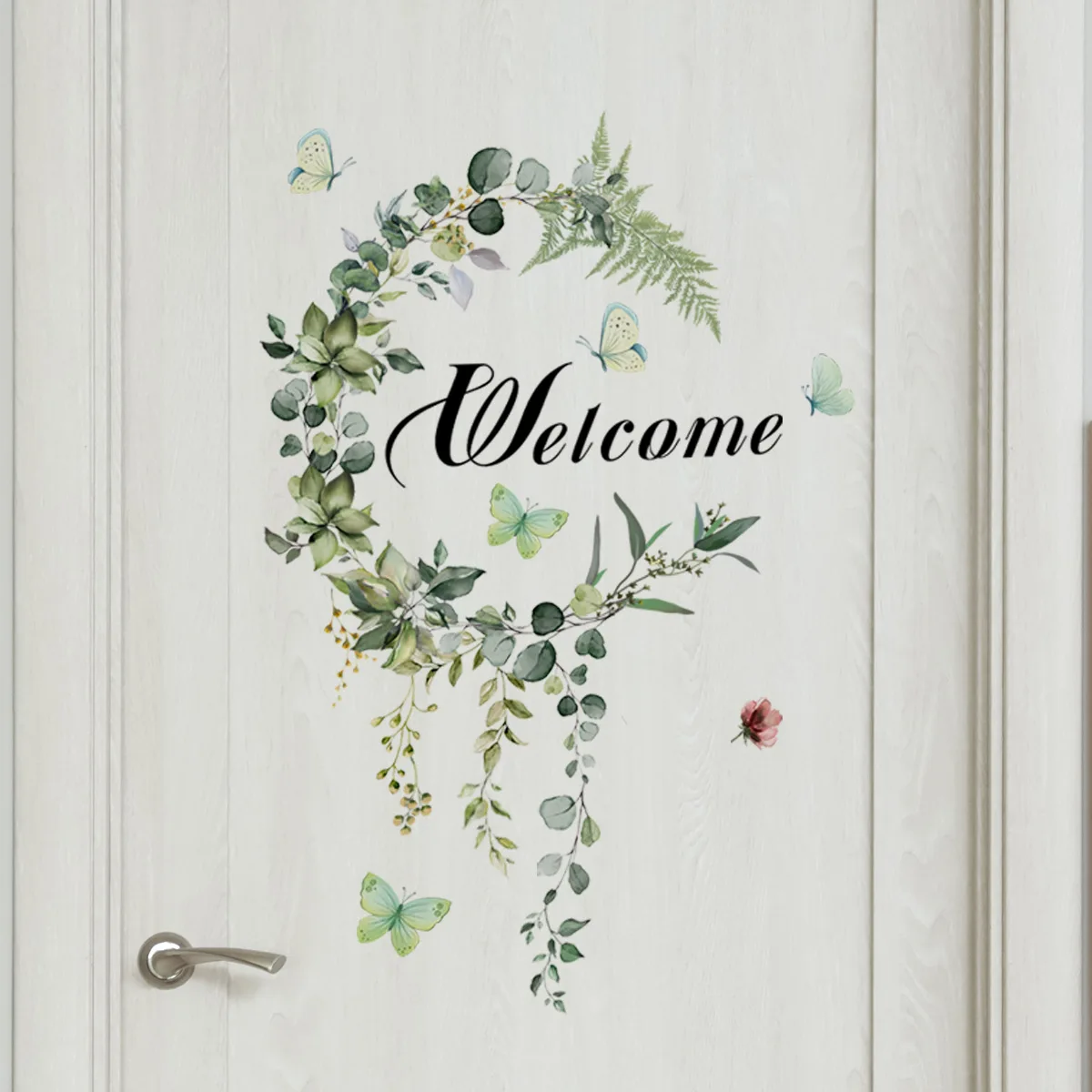 Fresh White & Green "Welcome" Wall Decal - Self-Adhesive Door & Entryway Decor for Home, Bedroom, and Hallway (1 Piece, 30x40cm)