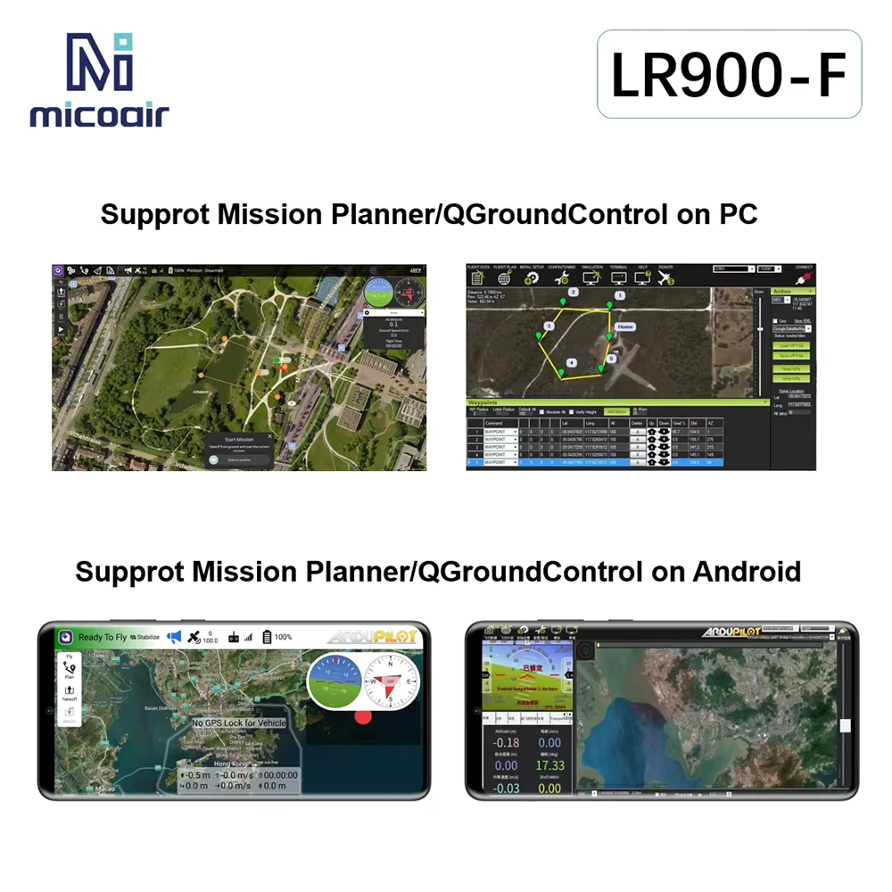 Radio télémétrie LoRa 900MHz 500mW 30km pour drone installée sur un châssis de drone, câbles branchés.