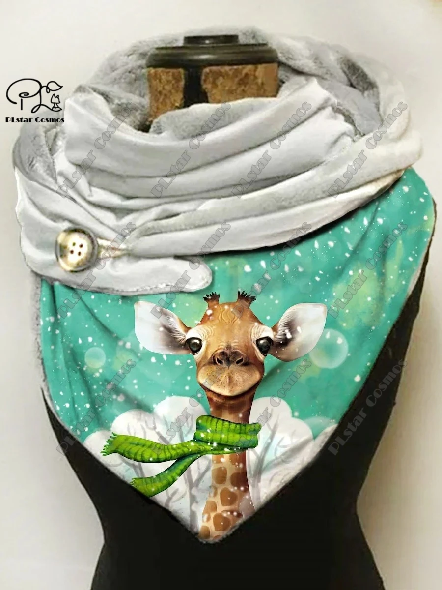 printed animal series cute giraffe elk sika deer pattern printed warm shawl scarf spring and winter small triangle scarf autumn and winter childrens scarf thickened plush cute cartoon strawberry pineapple pattern baby embroidered warm scarf