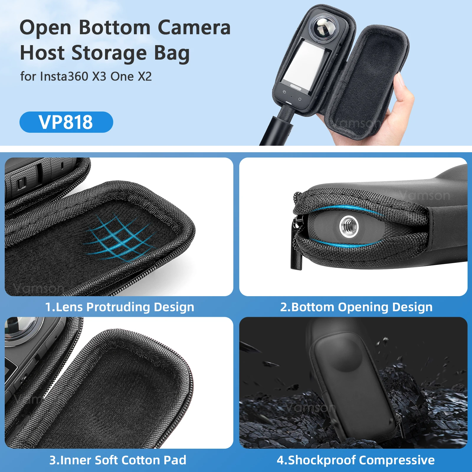 Vamson Compact PU Protective Storage Case for Action Cameras and Accessories