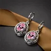 Luxury Crystal Rainbow Stone Hoop Earrings Classic Silver Color Engagement Earrings Dainty Oval Zircon Flower Earrings For Women