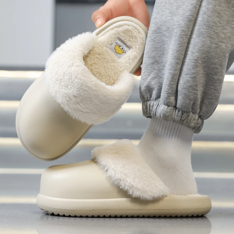 Winter Plush House Slides Fur Fluffy Slippers Detachable Warm Fur Men Slippers New Antiskid Waterproof Outdoor Cotton Shoes
