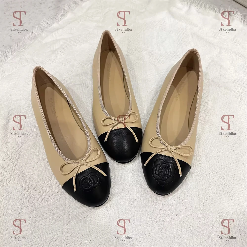 Women's Ballet Flats Shoes Plus Size EU 34-43 | Genuine Cow Leather Round Toe, Butterfly Decor Shallow Cut Comfortable Flats - H 5