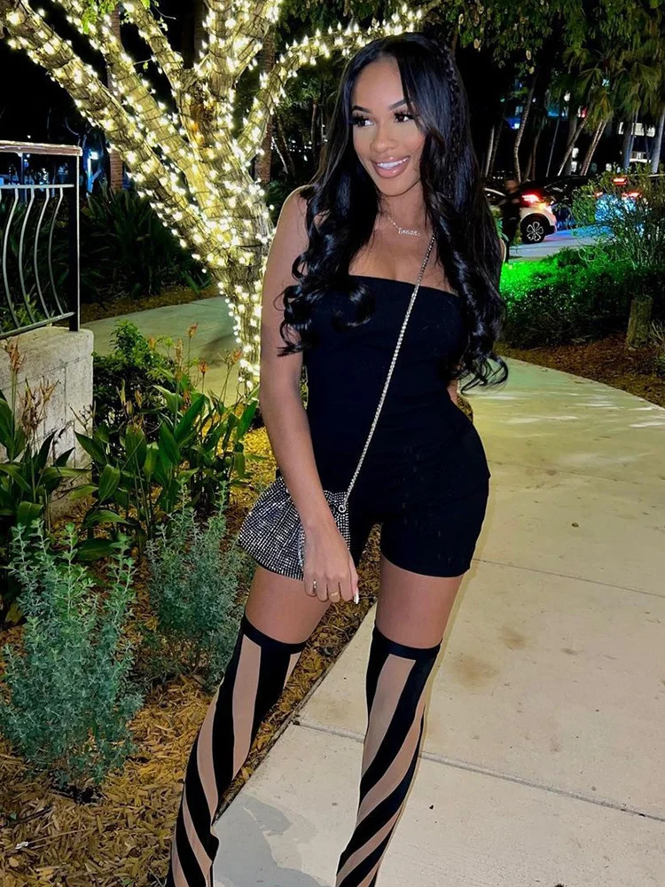 

WJFZQM Fashion Women Night Club Rompers Backless Jumpsuit 2023 Black Bodysuit Women Clothing One Pieces Shorts Summer Outfits