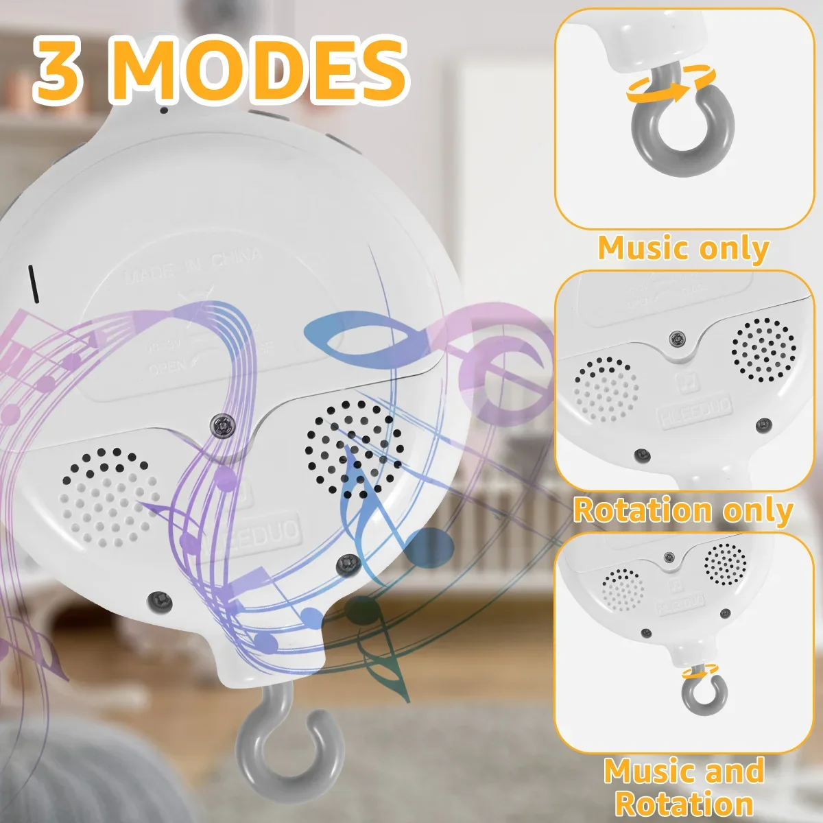 Baby Mobile Music Box Crib Mobile Motor with 3 Modes Volume Adjustable 35 Lullabies Baby Mobile Music Box for Bed Stroller