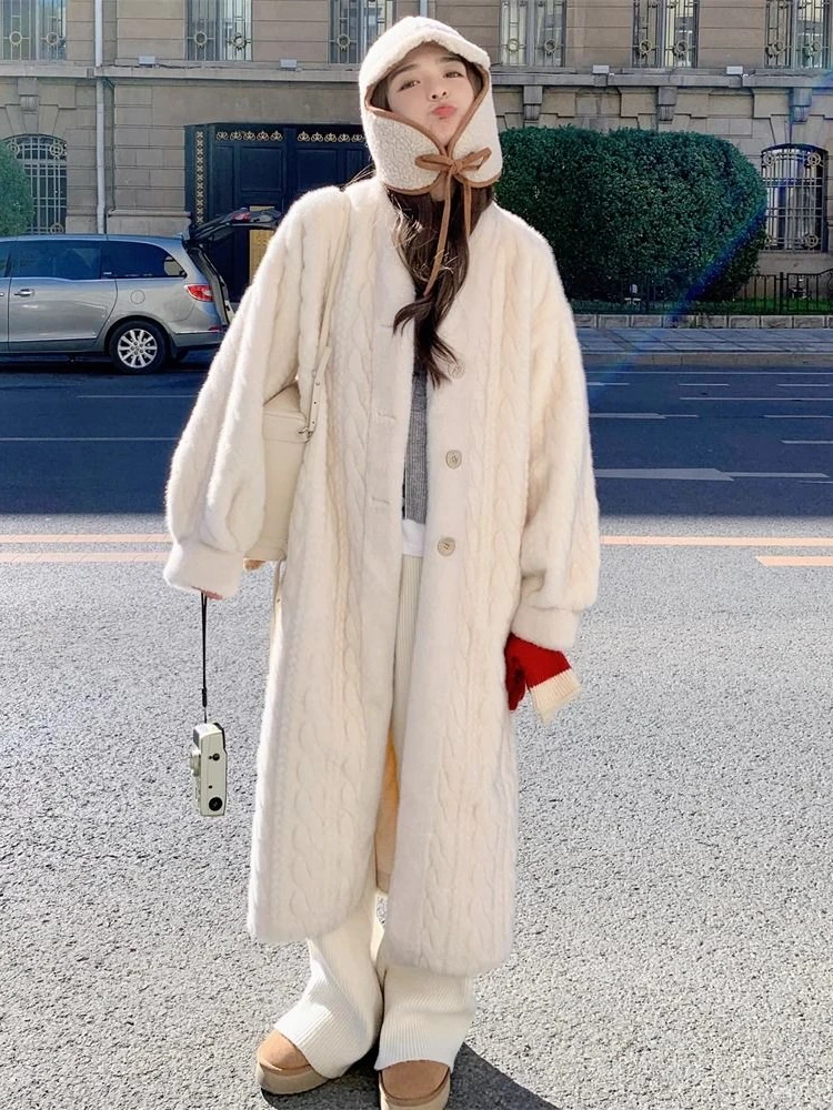 Winter Long Fur Coat Women Thickened Warm Faux Mink Jacket Long Sleeve Single-breasted Korean Chic Windproof Outerwear New