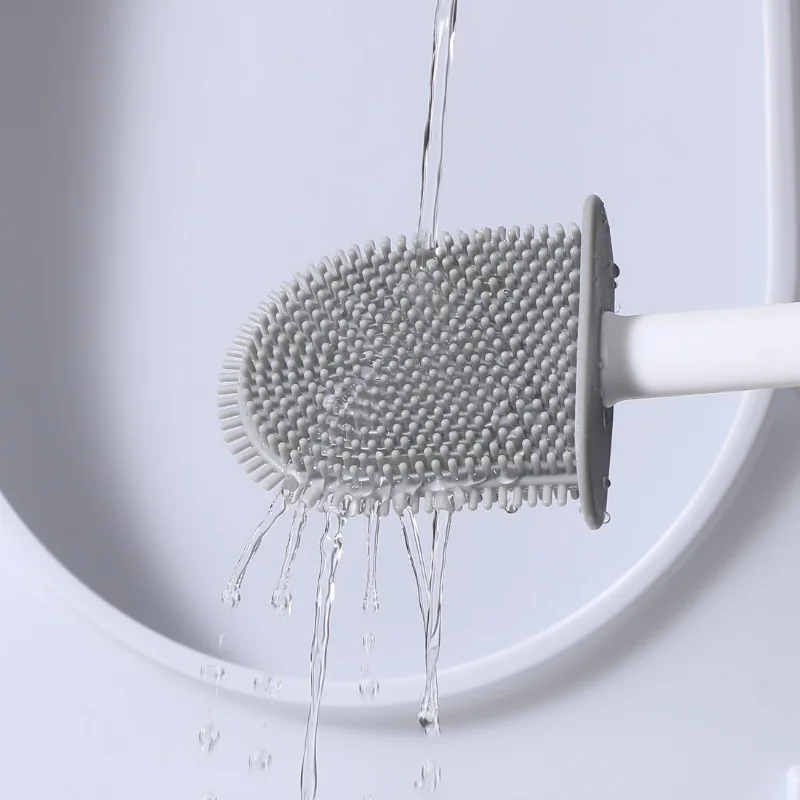 Silicone Dual-Purpose Wall & Floor Toilet Brush Set - Soft Bristles